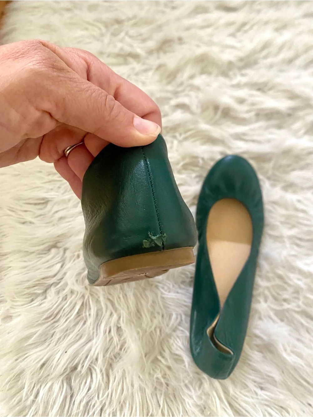 J. Crew Women's Cece Ballet Flat Shoe Size 7 Green Leather Slip On
